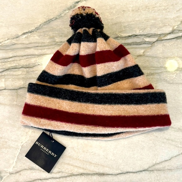 Burberry Accessories - NWT Burberry lambs wool striped beanie